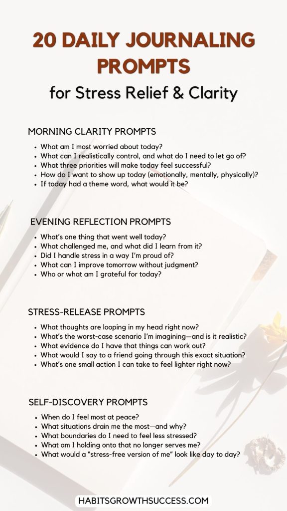 20 Daily Journaling Prompts for Stress Relief & Clarity