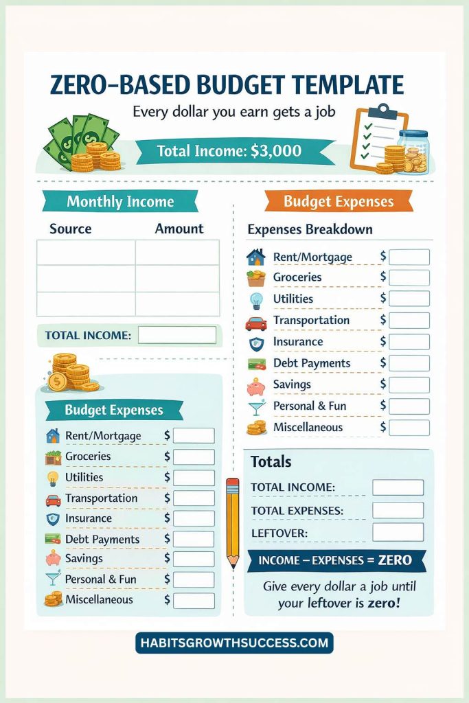 A printable zero based budget template free download