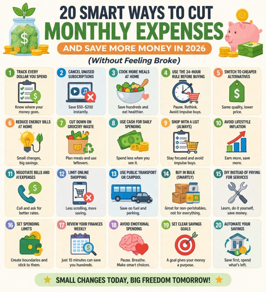 smart ways to cut monthly expenses infographic